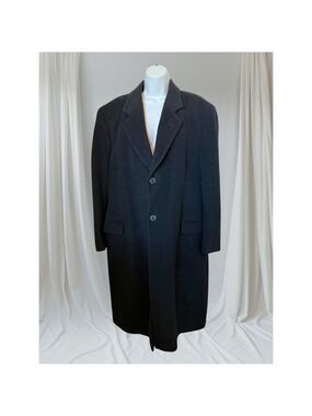 Vintage Silver Cloud Men’s Black Cashmere Blend Long Wool Overcoat Italy Fabric